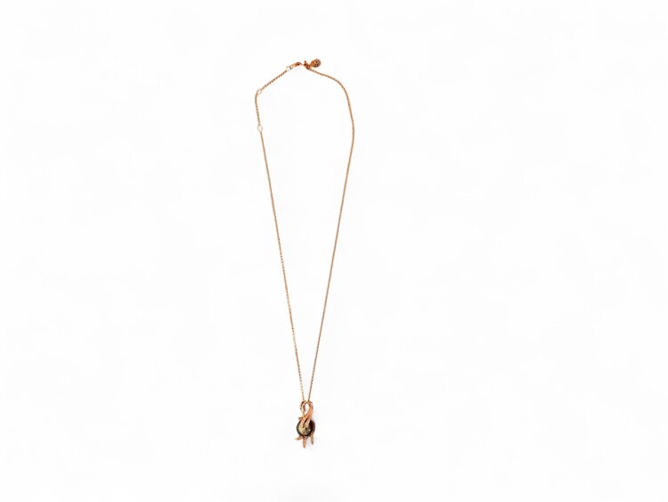 EFFY (Y)14KR 9.5MM .16CTW ”EFFY” TAHITIAN PEARL WITH NATURAL WHITE & BLACK DIAMOND SWAN ON ADJUSTABLE CABLE CHAIN ROSE GOLD