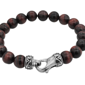 BLACKJACK (Y)BJ RED TIG EYE STAINLESS STEEL RED TIGER EYE BEADED BRACELET