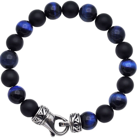 BLACKJACK (Y)ONYX & BLU TIG EYE BJ BEADED BRACELET