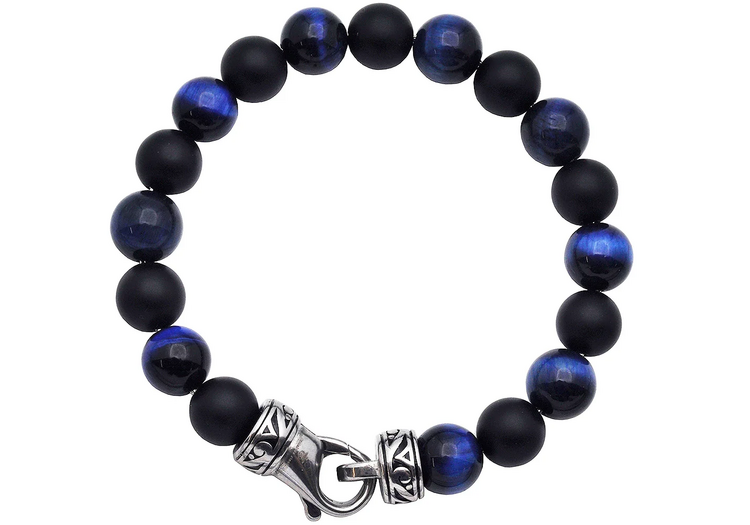 BLACKJACK (Y)ONYX & BLU TIG EYE BJ BEADED BRACELET