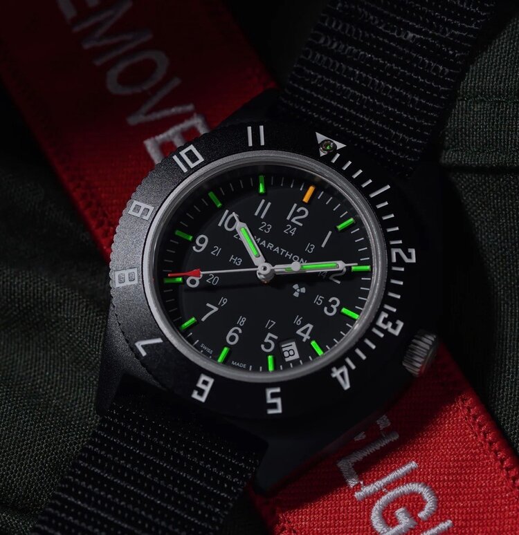 MARATHON MARATHON 41MM NAV-D , STANDARD-ISSUE, TRITIUM PILOT'S QUARTZ, TYPE II, The Marathon Pilot’s Navigator was developed in partnership with Kelly Air Force Base in 1986.