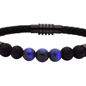 BLACKJACK (Y)LV STONE & TIG EYE LEATHER MENS BRACELET