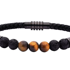 BLACKJACK (Y)LV STONE & TIG EYE LEATHER MENS BRACELET