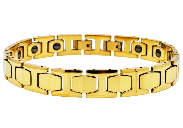 BLACKJACK (Y)18K GP TUNG MEN’S 18K GOLD PLATED TUNGSTEN LINK BRACELET