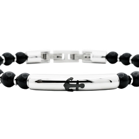 BLACKJACK (Y)ONYX ANCHOR MEN’S BEADED BRACELET