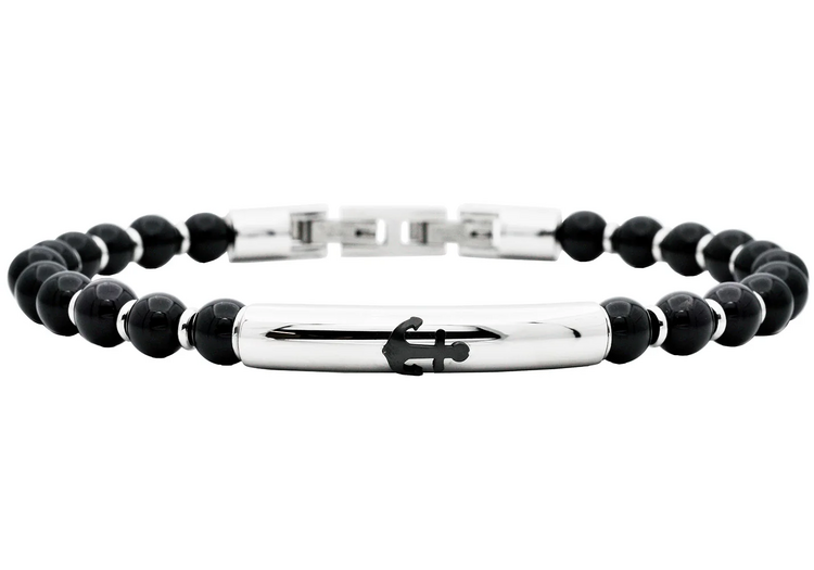 BLACKJACK (Y)ONYX ANCHOR MEN’S BEADED BRACELET