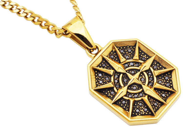 BLACKJACK (Y)18K GP CZ COMPASS WITH BLACK CUBIC ZIRCONIA