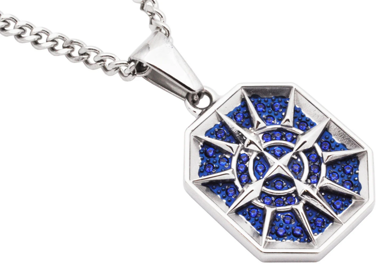 BLACKJACK (Y)STEEL CZ COMPASS WITH BLUE CUBIC ZIRCONIA