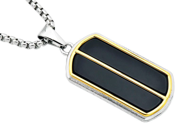 BLACKJACK (Y)ONYX STEEL DOG TAG WITH ROUND BOX CHAIN