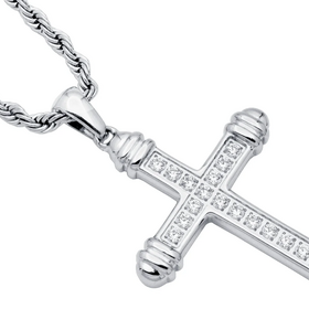 BLACKJACK (Y)BJ CZ STEEL CROSS PENDANT WITH 24” ROPE CHAIN