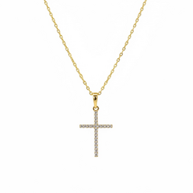 (Y)14KY .05DIA CROSS NECKLACE WITH DIAMOND CUT CHAIN