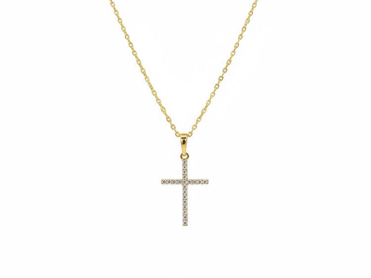 (Y)14KY .05DIA CROSS NECKLACE WITH DIAMOND CUT CHAIN