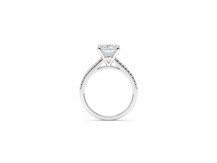 (Y) 14K .16DIA 2.07 DIA IGI 731556886 STRAIGHT LINE DIAMOND CATHEDRAL SOLITAIRE WITH 2.07 LAB GROWN ROUND CENTER DIAMOND