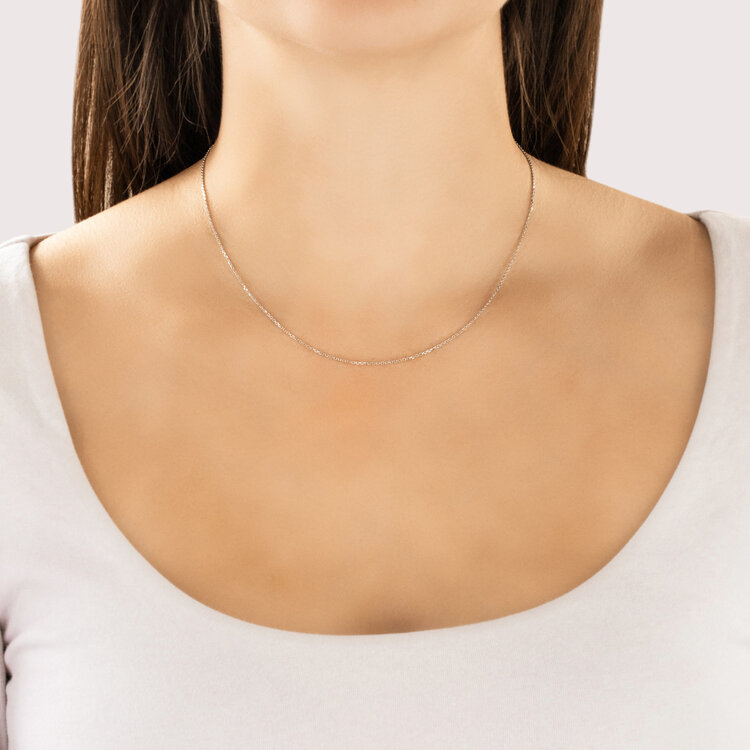(X) 14K 1MM 18’’, WHITE GOLD CABLE CHAIN, 18 INCHES, 1.3 GRAMS, SPRING RING CLASP