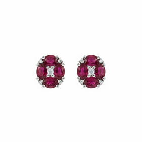 HJ NAMDAR (Y)14K 1.70RU .10DI FLOWER STYLE RUBY AND DIAMOND EARRING STUDS IN 14K WHITE GOLD