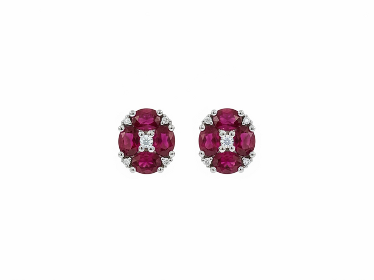 HJ NAMDAR (Y)14K 1.70RU .10DI FLOWER STYLE RUBY AND DIAMOND EARRING STUDS IN 14K WHITE GOLD
