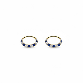 HJ NAMDAR (Y)14K .27SAP .18DI OVAL EAST WEST STYLE SAPPHIRE AND DIAMOND EARRING STUDS IN 14K YELLOW GOLD