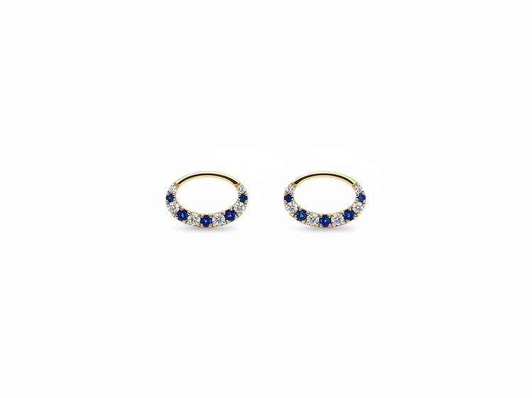 HJ NAMDAR (Y)14K .27SAP .18DI OVAL EAST WEST STYLE SAPPHIRE AND DIAMOND EARRING STUDS IN 14K YELLOW GOLD