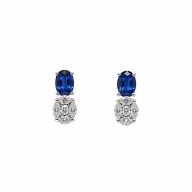 HJ NAMDAR (Y)14K 1.08SP .41DI SAPPHIRE OVAL STUDS IN 14K WHITE GOLD WITH MARQUISE AND PRINCESS CUT DIAMONDS