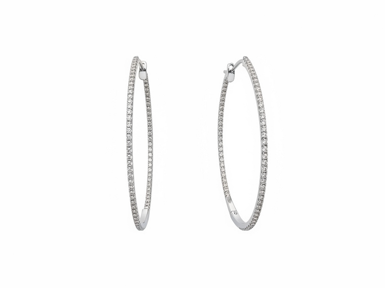 HJ NAMDAR (Y)14K .71DI IN & OUT STYLE DIAMOND HOOPS IN 14K WHITE GOLD
