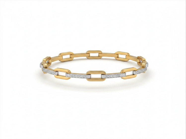 HJ NAMDAR (Y)14K .39DI TWO TONE ALTERNATING PAPERCLIP STYLE BRACELET WITH .39 CARATS OF NATURAL DIAMONDS
