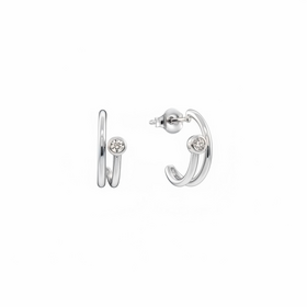 HJ NAMDAR (Y)14K .08DI BEZEL SET DIAMOND THREE QUARTER HUGGIE HOOPS IN 14K WHITE GOLD