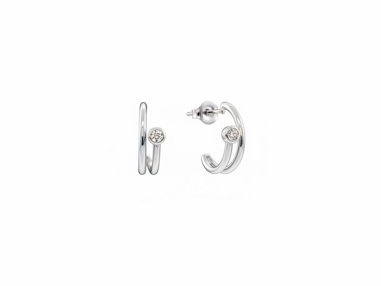 HJ NAMDAR (Y)14K .08DI BEZEL SET DIAMOND THREE QUARTER HUGGIE HOOPS IN 14K WHITE GOLD