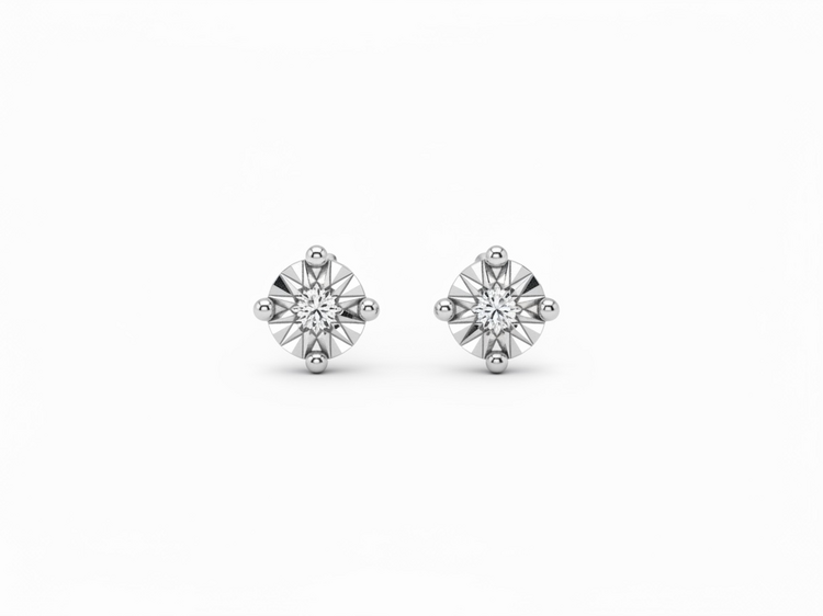HJ NAMDAR (R)14K .04DI DIE CUT STUDS WITH ROUND DIAMOND CENTER SET IN 14K WHITE GOLD