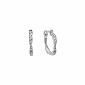 HJ NAMDAR (Y)14K .25DI WAVY WHITE GOLD HOOPS WITH FRONT HALF ENCRUSTED WITH NATURAL DIAMONDS