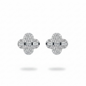 HJ NAMDAR (Y)14K .50DI CLOVER DIAMOND STUDS WITH LINE OF THREE BAGUETTES