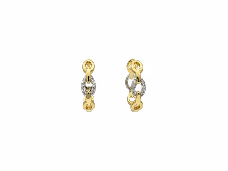 HJ NAMDAR (Y)14K .06DIA TWO TONE CHAIN LINK STYLE DIAMOND HOOPS IN 14K GOLD