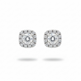 HJ NAMDAR (Y)14K .57DI CUSHION SHAPED EARRINGS WITH ROUND CENTER DIAMOND IN 14K WHITE GOLD