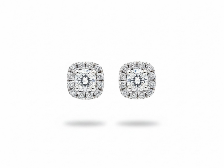 HJ NAMDAR (Y)14K .57DI CUSHION SHAPED EARRINGS WITH ROUND CENTER DIAMOND IN 14K WHITE GOLD