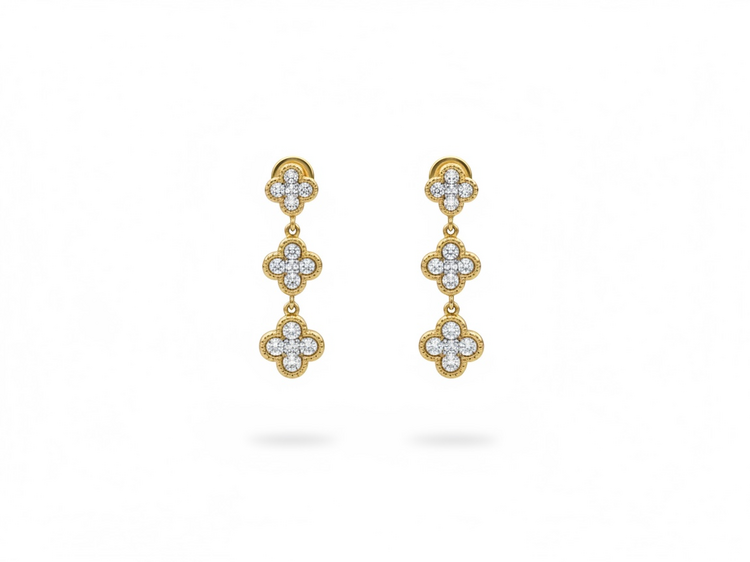HJ NAMDAR (Y)14K .65DI TRIO DANGLING DIAMOND CLOVERS IN 14K GOLD
