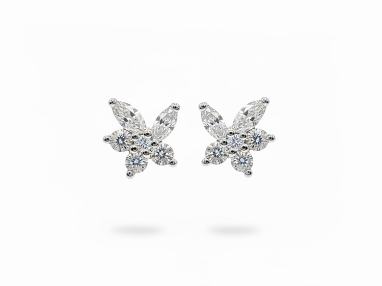 HJ NAMDAR (Y)14K .71DI FLOWER SHAPED EARRING STUDS WITH ROUND AND MARQUISE DIAMONDS