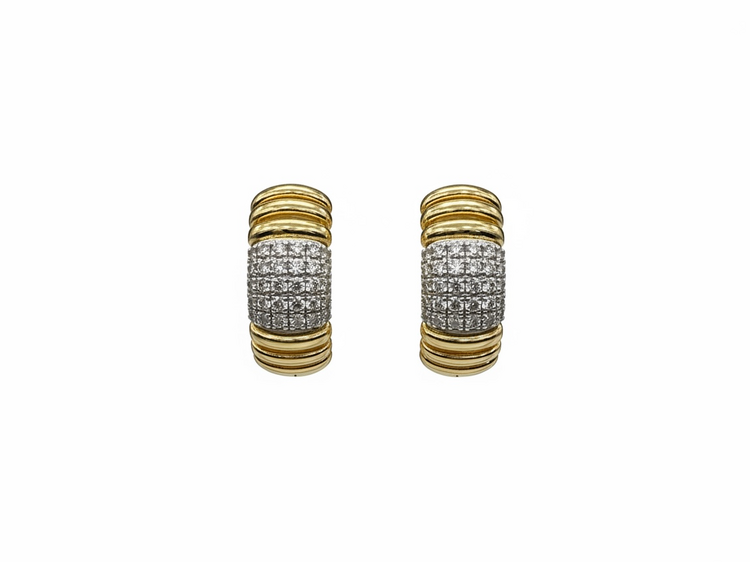 HJ NAMDAR (Y)14K .25TCW RIBBED GOLD EARRINGS WITH THICK DIAMOND BAND