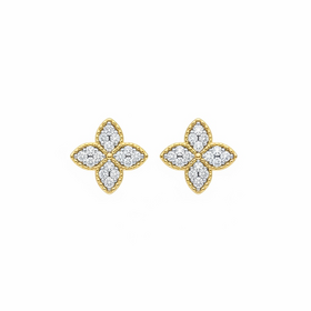 HJ NAMDAR (Y)14K .12TCW DIAMOND EARRING STUDS WITH MILGRAIN BOARDER