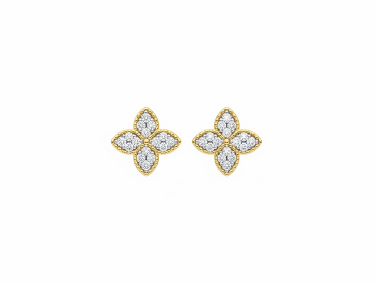 HJ NAMDAR (Y)14K .12TCW DIAMOND EARRING STUDS WITH MILGRAIN BOARDER