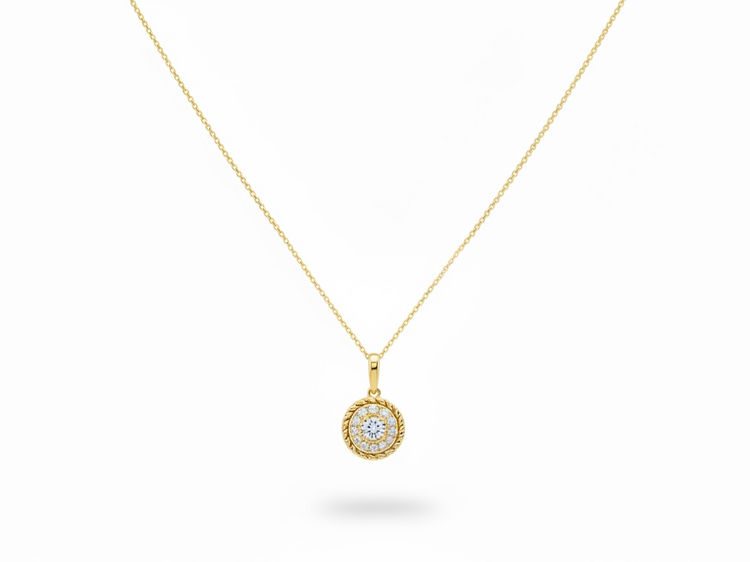 HJ NAMDAR (Y)14K .25TCW ROUND DIAMOND PENDANT WITH BRAIDED EDGE ON 14K YELLOW GOLD