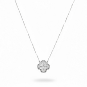 HJ NAMDAR (Y)14K .17CT 16-18” CABLE LINK ADJUSTABLE CHAIN WITH DIAMOND PAVE CLOVER PENDANT
