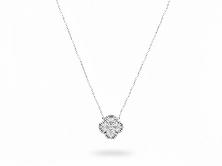 HJ NAMDAR (Y)14K .17DI 16-18” DIAMOND ROPE CHAIN WITH DIAMOND PAVE CLOVER PENDANT