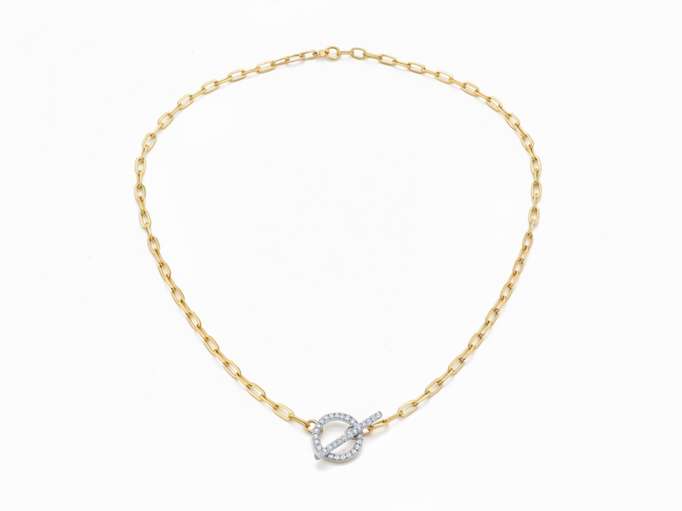 HJ NAMDAR (Y)14KY .16CTW 16” FLAT ELONGATED CABLE LARIAT TOGGLE NECKLACE YELLOW GOLD