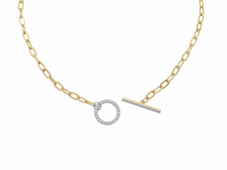 HJ NAMDAR (Y)14KY .16CTW 16” FLAT ELONGATED CABLE LARIAT TOGGLE NECKLACE YELLOW GOLD