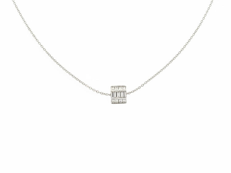 HJ NAMDAR (R)14KW 18” 0.86CTW DIA BAGUETTE SLIDE CHANNEL SET ON DIAMOND CUT CABEL CHAIN WHITE GOLD