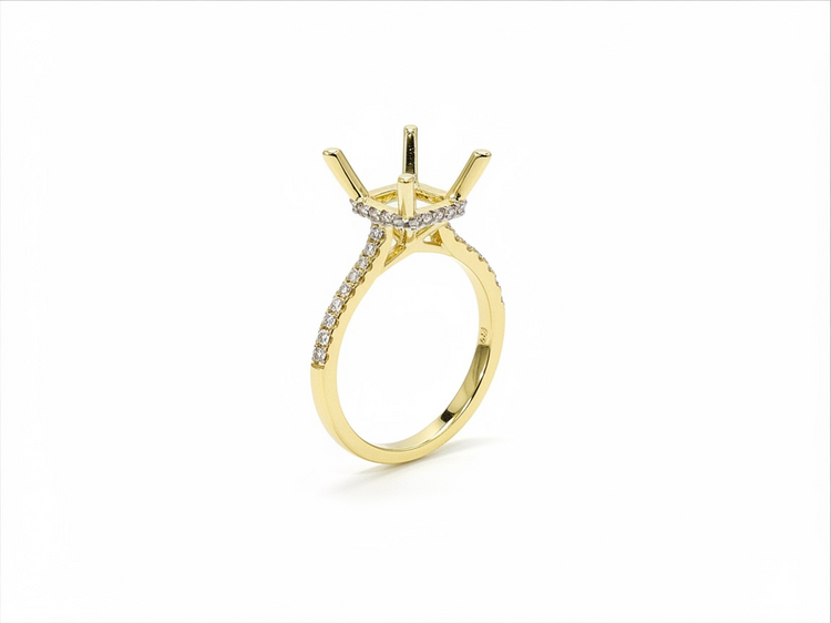 HJ NAMDAR (Y)14KY 0.34TDW HIDDEN HALO NATURAL  SEMI-MOUNT FOR RECTANGULAR CENTER PAVE DIAMOND ENGAGEMENT RING