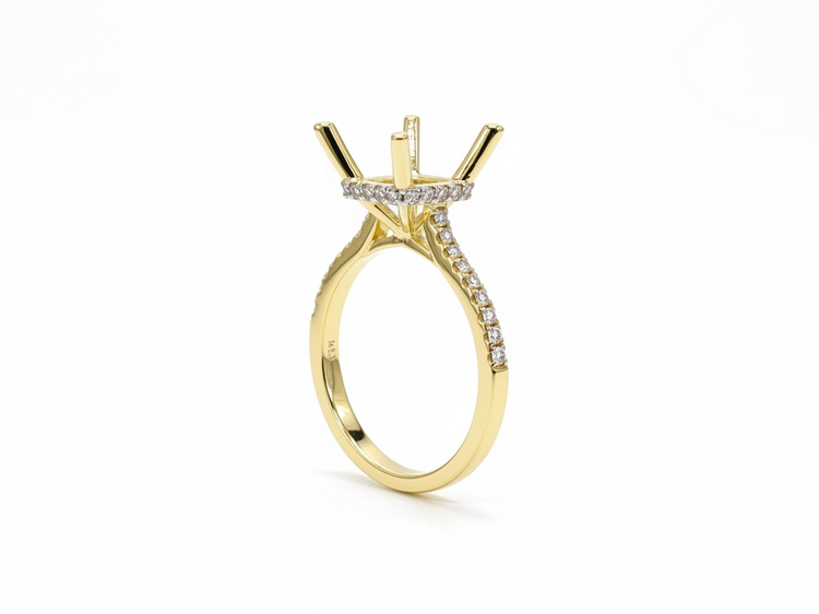 HJ NAMDAR (Y)14KY 0.34TDW HIDDEN HALO NATURAL  SEMI-MOUNT FOR RECTANGULAR CENTER PAVE DIAMOND ENGAGEMENT RING