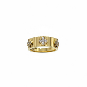 HJ NAMDAR (X)14K .33DI TRIO OF DIAMOND CLOVERS ACCORDION GOLD RING