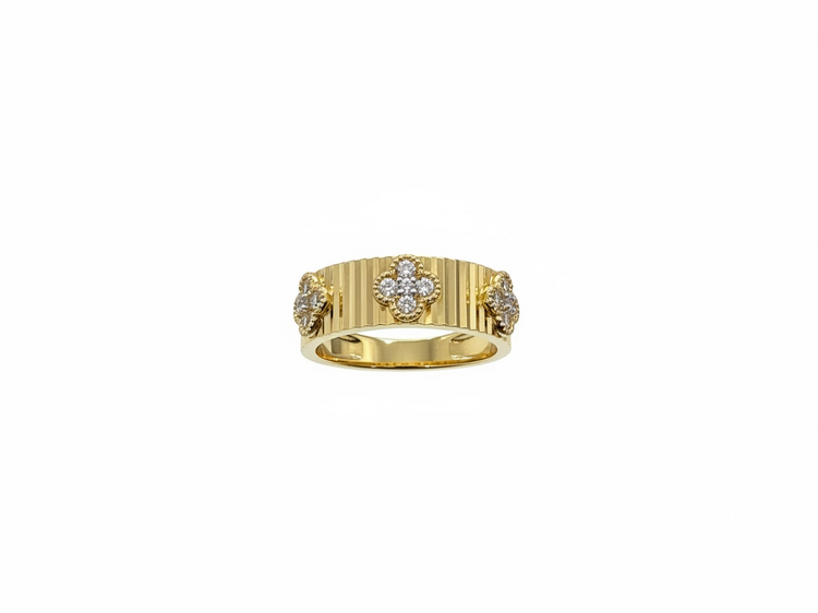 HJ NAMDAR (X)14K .33DI TRIO OF DIAMOND CLOVERS ACCORDION GOLD RING