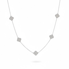 HJ NAMDAR (Y)14K .88DI CLOVER STATION NECKLACE IN 14K WHITE GOLD