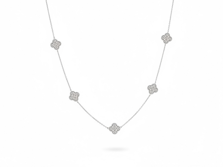 HJ NAMDAR (Y)14K .88DI CLOVER STATION NECKLACE IN 14K WHITE GOLD